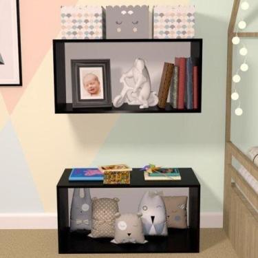 Imagem de Nicho Cubo com Fundo Branco Glas Baby Preto - Bramov Móveis