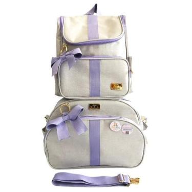 Imagem de Bolsa Maternidade Laços c/ Mochila em Linho Sintético Luxo - Arte & Co
