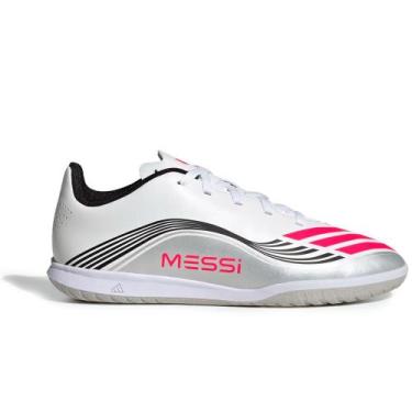 Imagem de Chuteira Adidas Futsal F50 Club Messi Infantil Branco/Cinza/Preto, 33