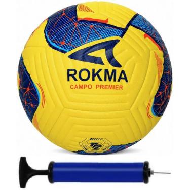 Imagem de Bola Campo Rokma Premier Oficial Jogo + Bomba de Ar, Amarelo