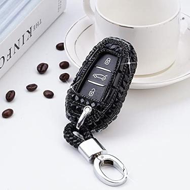 Imagem de WSWJDW Porta-chaves do carro remoto capa porta-chaves porta-chaves porta-chaves, adequado para Citroen C4 C5 C6 X7 5008 DS5 DS6 Peugeot 3008 4008 5008 208 DS3, porta-chaves preto