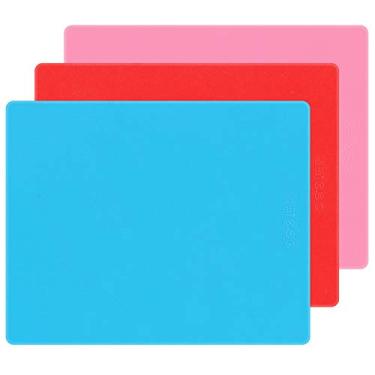 Imagem de Tapetes de silicone extra grandes para artesanato, fundição de joias de resina epóxi, argila de polímero, pintura, folhas resistentes ao calor de grau alimentício, pacote com 3, azul, vermelho, rosa, 50 x 40 cm