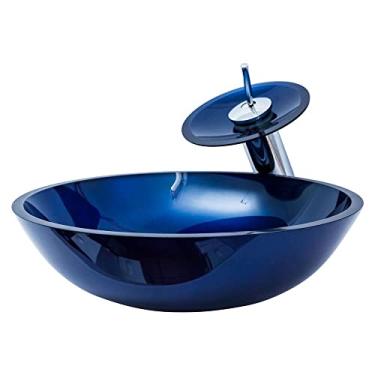 Imagem de Cuba Redonda 30cm + Torneira Cascata + Valvula - Kit Azul