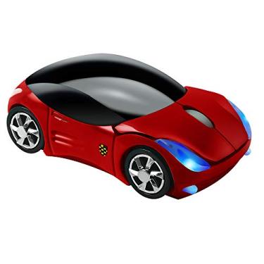 Imagem de Usbkingdom Mouse sem fio 2,4 GHz legal 3D esportivo em forma de carro ergonômico com receptor USB para PC, laptop, computador, mulheres, mãos pequenas (vermelho)