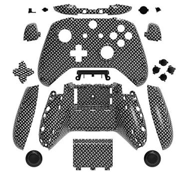 Imagem de Conjunto de invólucro de substituição Hydro Dipped WPS para Xbox One S Slim (conector de fone de ouvido de 3,5 mm) controladores para a versão 1708 (fibra de carbono prata preta)