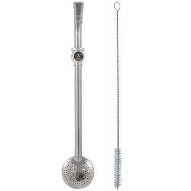 Imagem de Bomba 25cm Para Chimarrão E Terere Aço Inox Bojo Removível Brasão