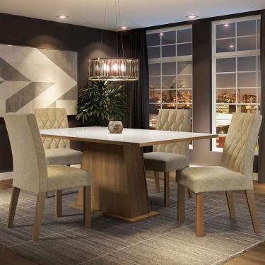 Imagem de Conjunto Sala de Jantar Mesa Tampo de Vidro 4 Cadeiras Rustic/Branco/Imperial Aryeli Madesa