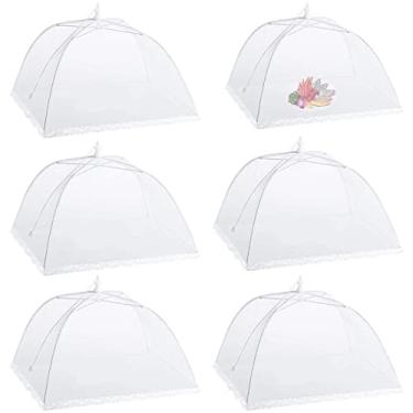Imagem de Pacote com 6 capas de alimentos e plantas de malha de tela de cúpula, reutilizável 17" grande pop-up de malha para alimentos, telas dobráveis protetor de cobertura de alimentos de