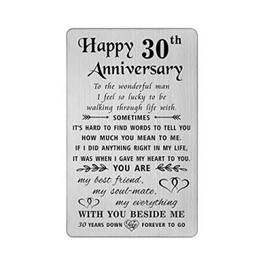 Imagem de TANWIH Happy 30th Wedding Anniversary Card Gifts for Men Husband, 30 Years Birthday Cards Gift for Hime, Gravado Metal Wallet Insert