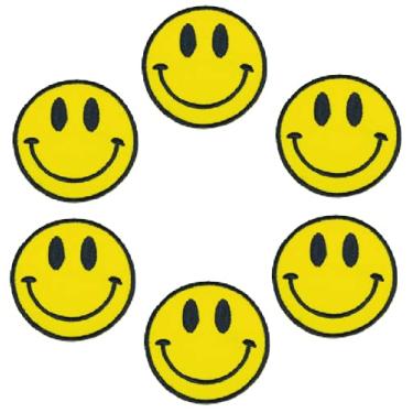 Imagem de Lote de 6 peças XOmise emoji de rosto sorridente com olhos grandes retrô hippie faça você mesmo ferro em adesivos bordados