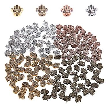 Imagem de PH PandaHall 160 peças 4 cores contas de mão Hamsa, mão de Fátima mão de contas Miriam espaçadores tibetano conector solto contas de charme para bricolage pulseira colar fabricação de joias