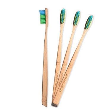 Imagem de Escova de dentes de bambu, pacote com 4 - alça fina - cerdas macias - cerdas de nylon sem BPA - ecológicas, biodegradáveis, compostáveis, veganas da WooBamboo!