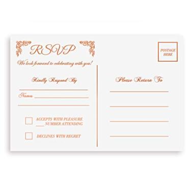 Imagem de Cartões postais RSVP para cartões de resposta de casamento ouro rosé 10 x 15 cm, resposta RSVP, casamento, ensaio, chá de panela, aniversário, convites de festa RSVP Rosa