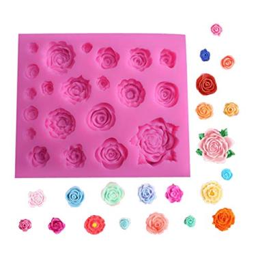 Imagem de OBTANIM Molde de silicone rosa flor fondant molde 21 cavidade rosas forma bolo cupcake molde decorativo para chocolate feito à mão doces doces fazendo doces doces doces ferramenta de sobremesa DIY