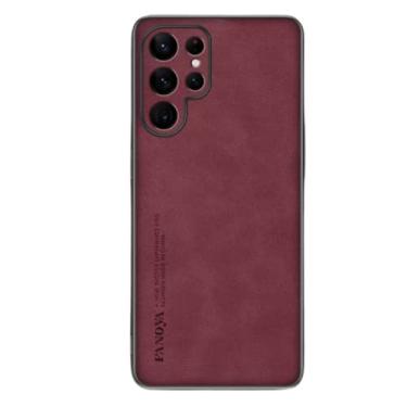 Imagem de OIOMAGPIE Capa de telefone de proteção de lente de couro macio para Samsung Galaxy Note 20 10 Ultra Pro S10 Plus X E 4G 5G, moldura de TPU para negócios anti-queda (vermelho, S10 Plus)