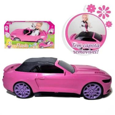 Imagem de Carrinho Rosa Conversível Flash Girl Tipo Barbie Com Boneca - Lua De C