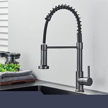 Imagem de Torneira da pia da cozinha preta fosca Torneira da cozinha suspensa Torneira misturadora de manípulo único Torneira misturadora com rotação de 360, cinza fosco