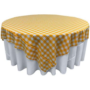 Imagem de LA Linen Toalha de mesa quadrada quadriculada de poliéster, 238 x 238 cm, amarelo escuro/branco