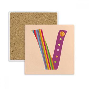 Imagem de Porta-copos V alfabeto laranja fruta linda padrão quadrado porta-copos caneca suporte subplaca pedra isolante