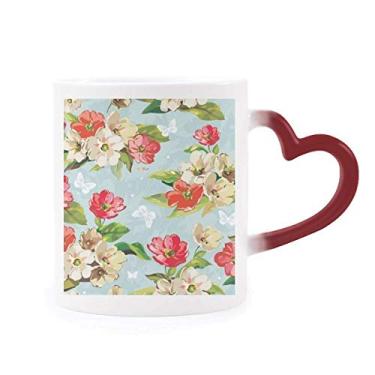 Imagem de Caneca de grés elegante com flores de pêssego para desenho de plantas sensíveis ao calor que muda de cor vermelha