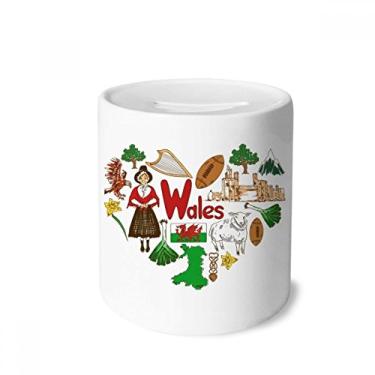 Imagem de DIYthinker Caixa de moedas de cerâmica com a bandeira nacional do Reino Unido com coração de Wales Love