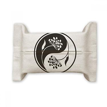 Imagem de Bolsa de linho de algodão com flor branca e preta Culture Yin-yang
