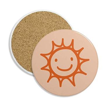 Imagem de Pintura à mão laranja Sun Smile Coaster Cup Caneca de proteção de mesa Pedra absorvente