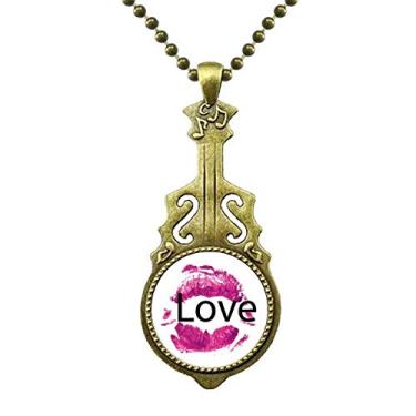Imagem de DIYthinker Colar de lábios rosa amor dia dos namorados joia antiga pingente de música de guitarra