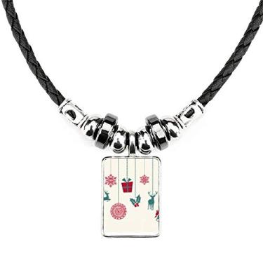 Imagem de DIYthinker Colar de Natal com pingente de corda de couro com pingente de coração e flocos de neve