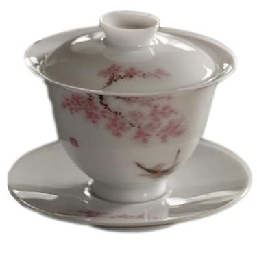 Imagem de PAYNAN Tigela de cerâmica pintada à mão com flores de cerejeira Kung Fu Gaiwan, conjunto de chá de porcelana