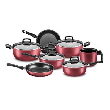 Imagem de MTA - Conjunto de Panelas com 7 Peças em Alumínio Antiaderente com Tampa de Vidro, Cor Cereja, Linha Supra.