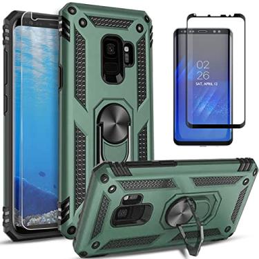 Imagem de Capa para Samsung Galaxy S9 Capinha com protetor de tela de vidro temperado [2 Pack], Case para telefone de proteção militar com suporte para Samsung S9 -green
