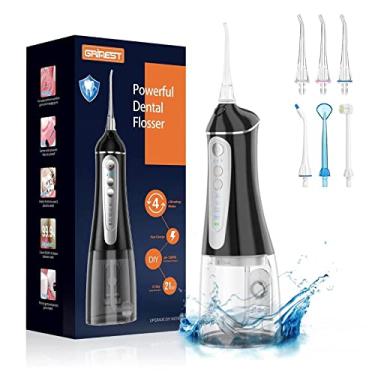 Imagem de Água Dental Flosser Sem Fio para Limpeza de Dentes: Irrigador Oral Dentário 4 Modos 5 Pontas de Jato 320ML Recarregável IPX 7 Impermeável Portátil Escova de Dentes para Viagem Doméstica (Preto)