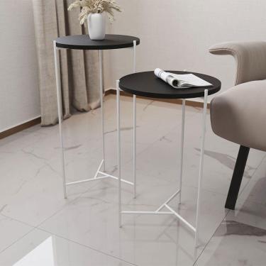 Imagem de Mesa Lateral Redonda Áquila Branca E Tampo Preto - Preto