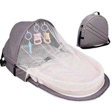 Imagem de Ninho bolsa cama de bebê com mosquiteiro viagem portátil dobrável cinza