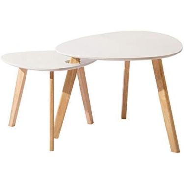 Imagem de Mesa De Centro De Três Pernas De Madeira Maciça Mesa De Centro Triangular Mesa Lateral Criativa Conjunto De 2 Peças Branco/cor De Madeira Maciça/cor De Nogueira,Branco,Striking44