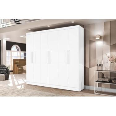 Imagem de Roupeiro/Armário/Guarda Roupas MALI 06 Portas Com Puxadores em Madeira Amplo Espaço Interno Com 4 Gavetas Cor Branco Acetinado