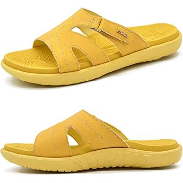 Imagem de KuaiLu Sandálias femininas modernas ortopédicas leves e atléticas para ioga com almofada grossa e palmilha ortopédica confortável para fascite plantar, Amarelo, 36
