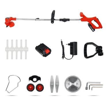 Imagem de Cortador de grama, aparador de grama elétrico dobrável 21V 1800W Cortador de grama potável sem fio Ferramentas de poda de jardim com bateria de 2 unidades e rodas Ferramenta elétrica de jardim sem f