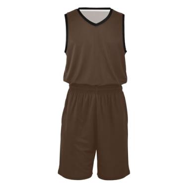 Imagem de CHIFIGNO Camisa e shorts masculinos de basquete leve unissex jérsei de basquete hip hop roupas para festa, Marrom, PP