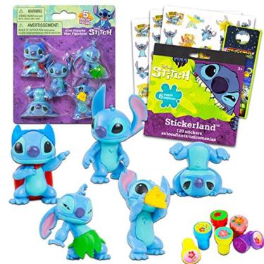 Imagem de Clássico Disney Disney Stitch Mini Figures 5 Pack - Lilo e Stitch Toy Bundle com 5 Stitch Cake Topper Figures Plus Stitch Stickers, figuras de costura