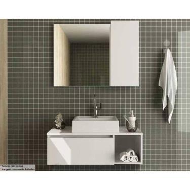 Imagem de Conjunto De Banheiro Armário C- Espelho Bn3602 E Balcão Suspenso Bn3601 C- Cuba Pia Bn3600 80cm Cor Branco - Tecno Mobili