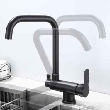 Imagem de Torneira de cozinha de 3 vias com filtro de água, torneira dobrável para água potável, saída dupla, pia de cozinha, torneiras misturadoras, preto-c, modo único