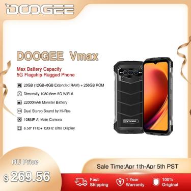 Imagem de Doogee-V Max 5G Octa Core AI Câmera Principal  Dimensão 120Hz  1080 Hi-Res  12GB RAM  256GB ROM