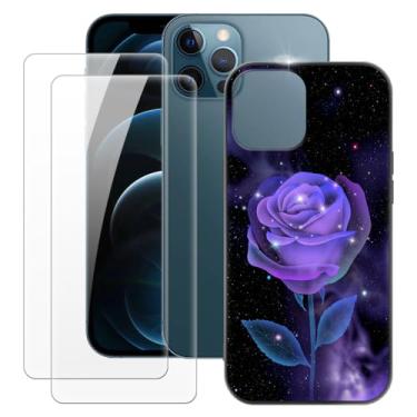 Imagem de MILEGOO Capa para iPhone 12 6,7 + 2 peças protetoras de tela de vidro temperado, capa de silicone TPU macio ultrafina para iPhone 12 Pro Max (6,7 polegadas) rosa