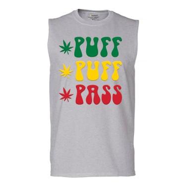 Imagem de Camiseta Puff Puff Pass Muscle 420 Weed Lover Pot Leaf Smoking Marijuana Legalize Cannabis Funny High Pothead masculina, Cinza, M