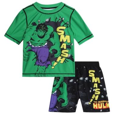 Imagem de Marvel Conjunto Rash Guard para meninos Vingadores – Homem-Aranha e Capitão América – Camiseta infantil com FPS 50+ para meninos (3-12), Hulk verde/preto, 7
