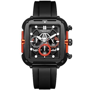 Imagem de Relógios masculinos Paras Crown Fashion Luxury Quartz Impermeável Chronograph Relógios de Pulso para Homens Pulseira de Silicone, Laranja, luxo