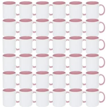 Imagem de MR.R 325 ml 36 peças sublimação blanks lava-louças canecas de café, copo branco em branco com cor rosa caneca interior e alça cor, conjunto de 36