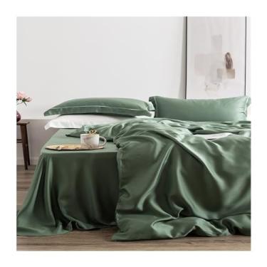 Imagem de Jogo de cama 100% seda verde 25 lençóis de seda Momme Beauty Conjunto de capa de edredom fronha Queen King (Queen verde)
